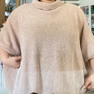 Lumiere Tan sweater poncho turtleneck with scalloped bottom